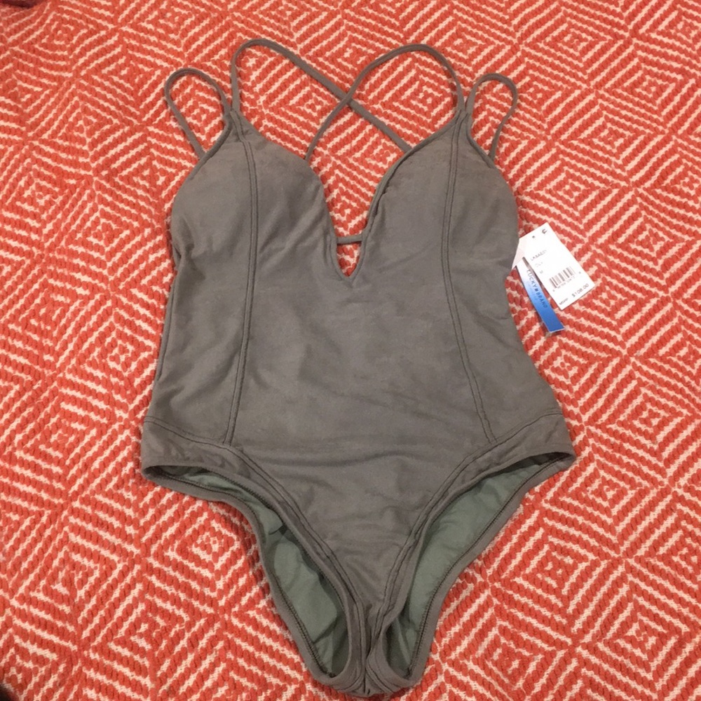 Lucky Brand green suede one piece swimsuit nwt! M
